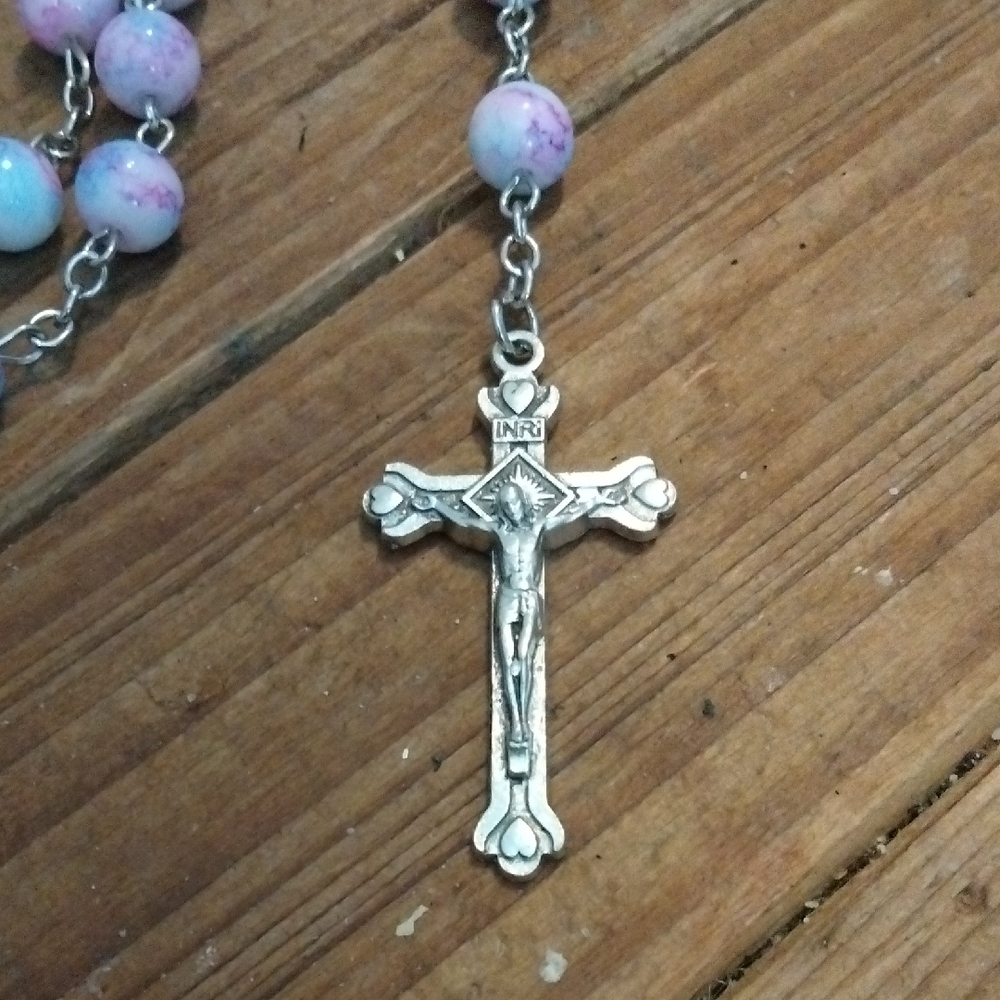 Pastel Glass Beaded Rosary Necklace - Picture 2 of 3
